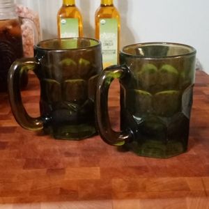 2 Vintage Green Mugs